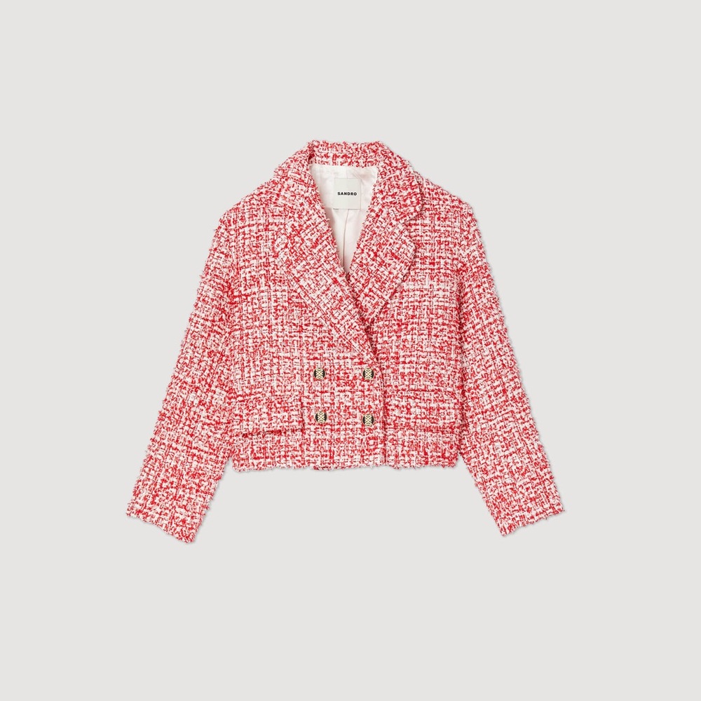 Sandro Red and White Tweed Blazer
